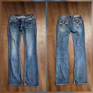 Rock Revival Jeans Womens Size 29 Donna Boot Flare Embroidered Bling Flap Pocket
